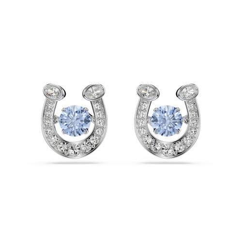 Stud earrings, Round cut, Pavé, Horse shoe, Blue, Rhodium plated Symbolic Swarovski