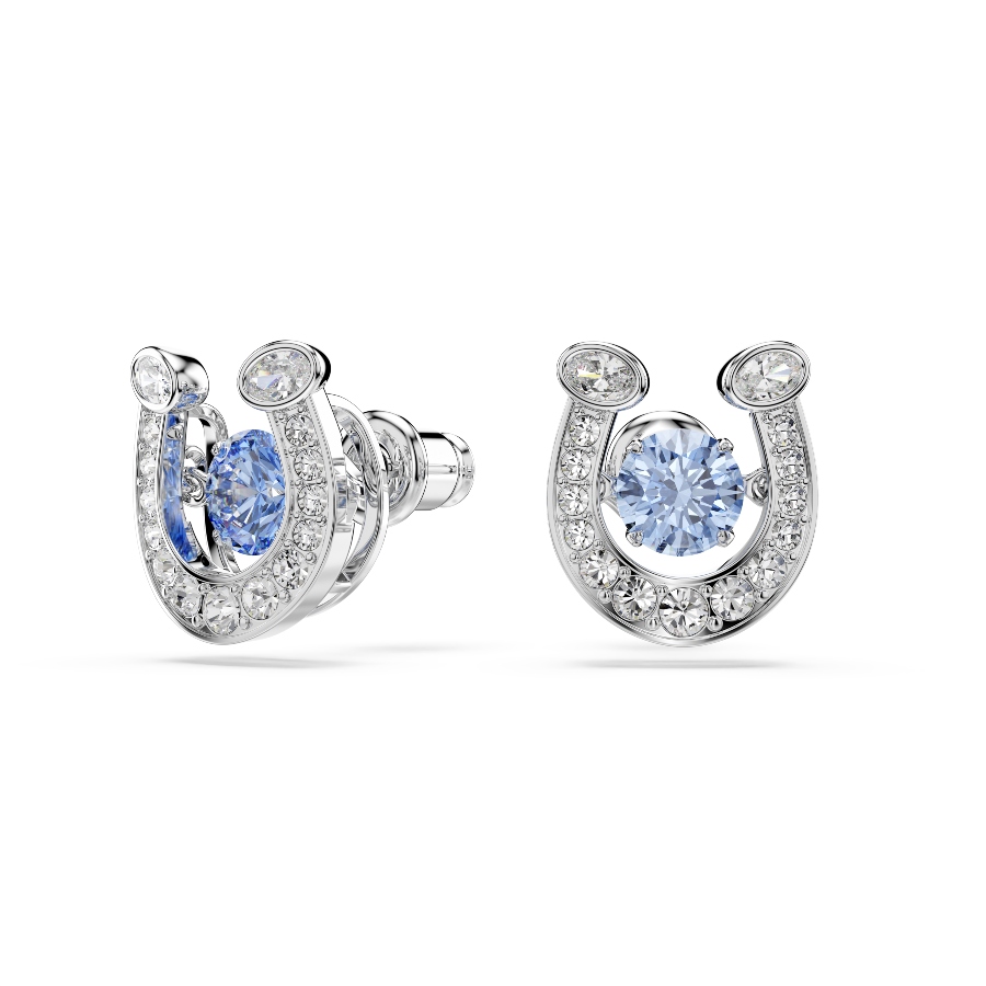 Stud earrings, Round cut, Pavé, Horse shoe, Blue, Rhodium plated Symbolic Swarovski 2