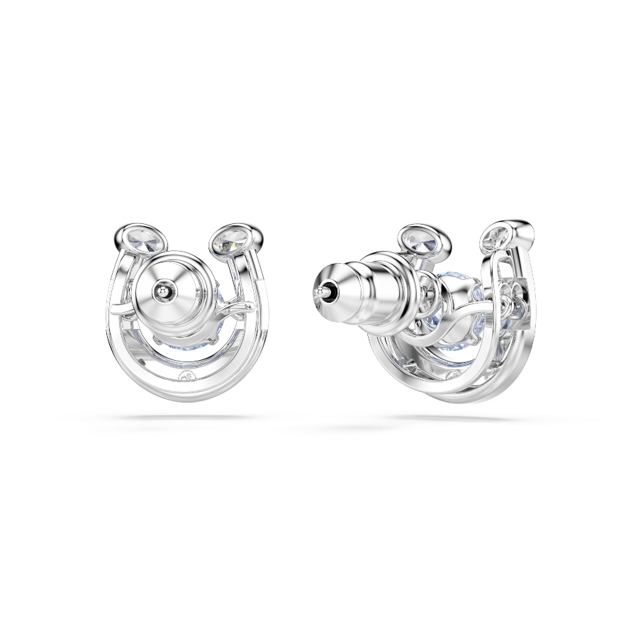 Stud earrings, Round cut, Pavé, Horse shoe, Blue, Rhodium plated Symbolic Swarovski 4