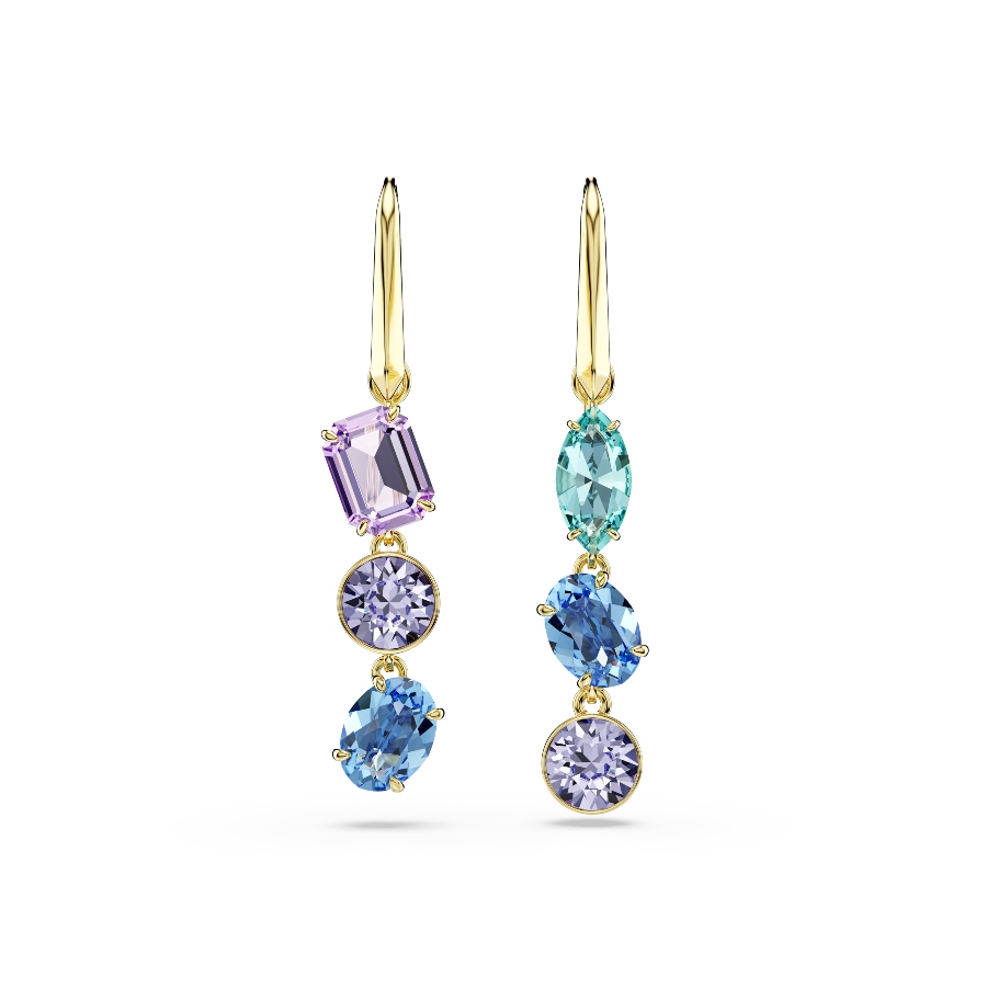 Drop earrings, Asymmetrical design, Mixed cuts, Multicolored, Gold-tone plated Gema Swarovski 2