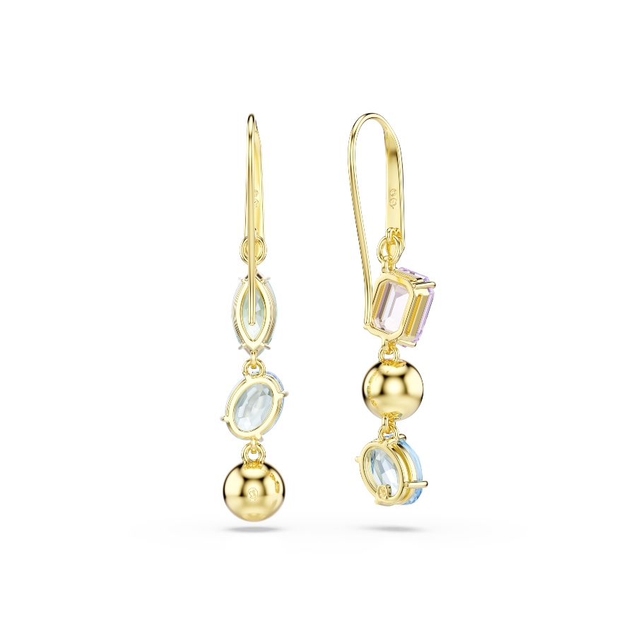 Drop earrings, Asymmetrical design, Mixed cuts, Multicolored, Gold-tone plated Gema Swarovski 4