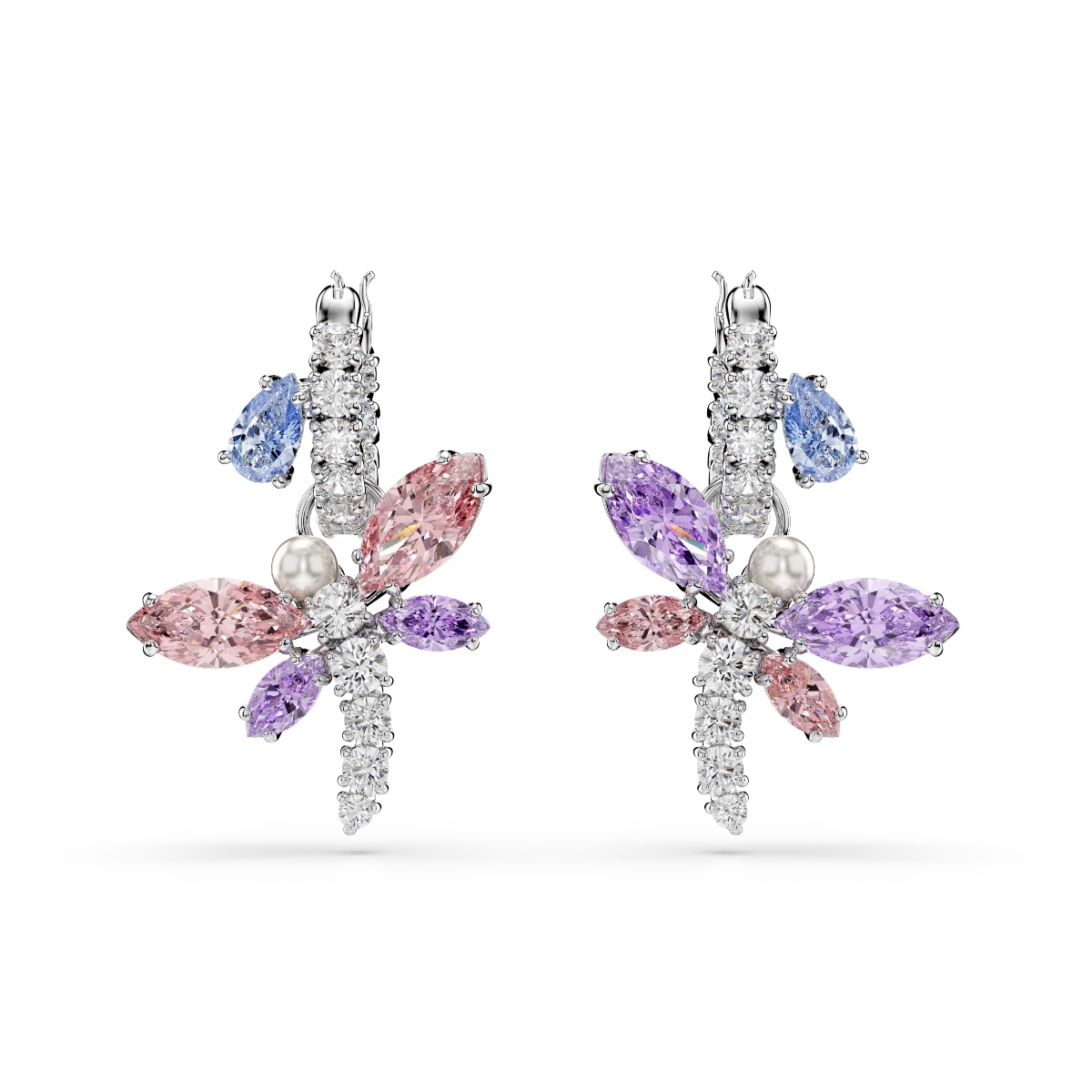 Drop earrings, Mixed cuts, Dragonfly, Multicolored, Rhodium plated Ariana Grande x Swarovski Swarovski 2