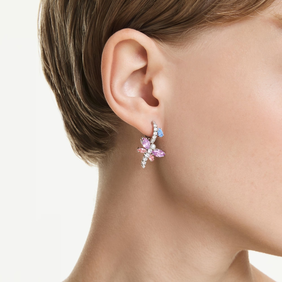 Drop earrings, Mixed cuts, Dragonfly, Multicolored, Rhodium plated Ariana Grande x Swarovski Swarovski 5