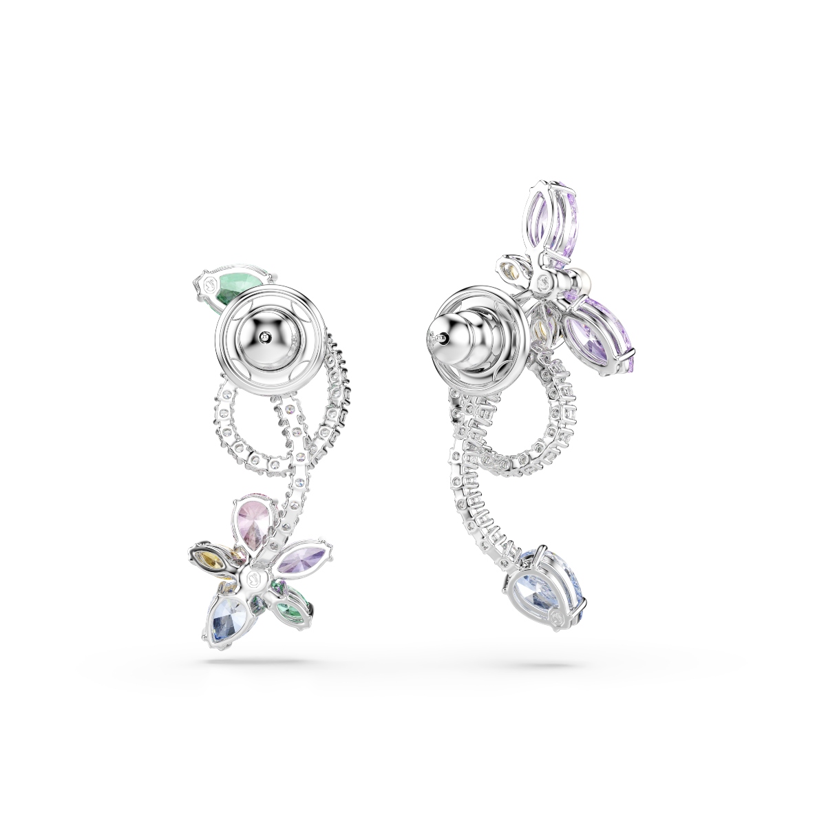 Drop earrings with ear jacket, Mixed cuts, Dragonfly, Flower, Multicolored, Rhodium plated Ariana Grande x Swarovski Swarovski 4