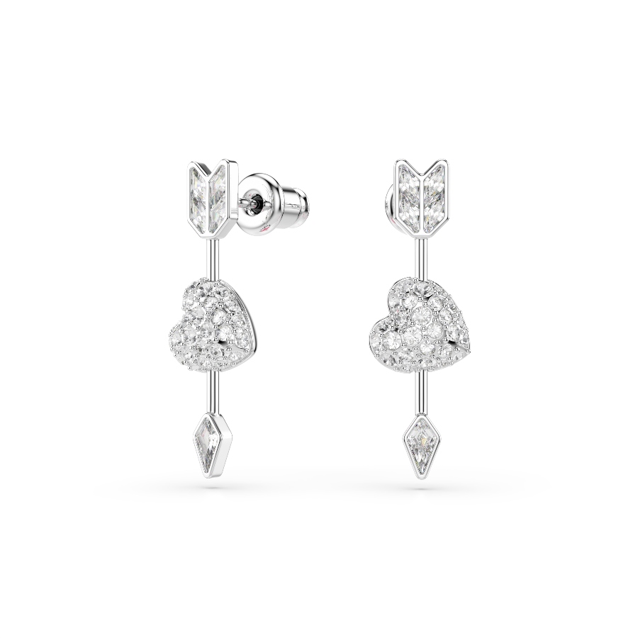Drop earrings, Mixed cuts, Heart with arrow, White, Rhodium plated Idyllia Swarovski 2