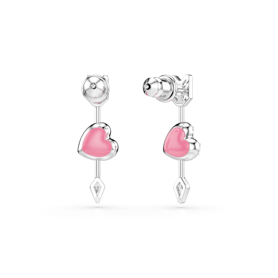 Drop earrings, Mixed cuts, Heart with arrow, White, Rhodium plated Idyllia Swarovski 4