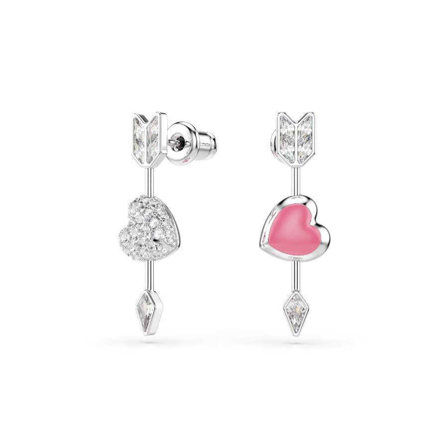 Drop earrings, Mixed cuts, Heart with arrow, White, Rhodium plated Idyllia Swarovski 6