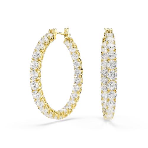 Hoop earrings, Round cut, White, Gold-tone plated Matrix Swarovski