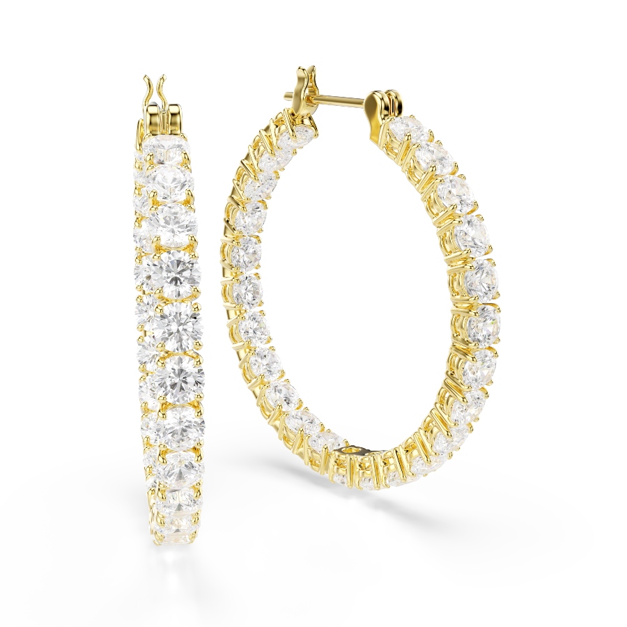 Hoop earrings, Round cut, White, Gold-tone plated Matrix Swarovski 3