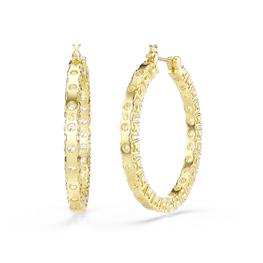 Hoop earrings, Round cut, White, Gold-tone plated Matrix Swarovski 4