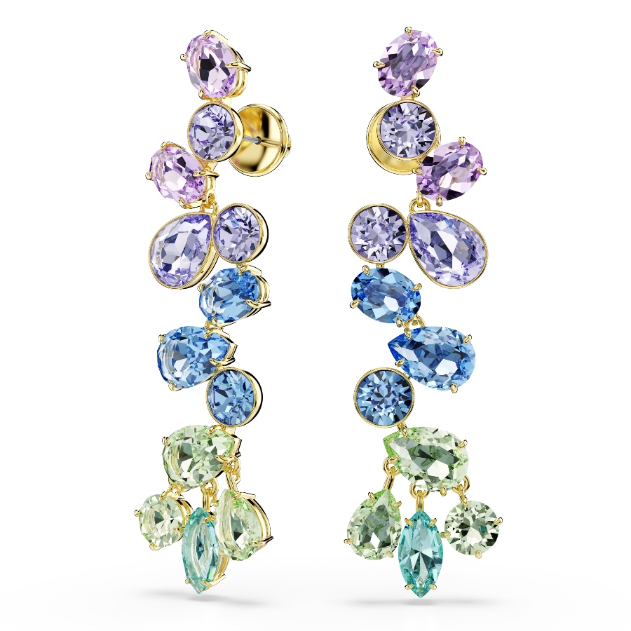 Drop earrings, Mixed cuts, Chandelier, Long, Multicolored, Gold-tone plated Gema Swarovski 2