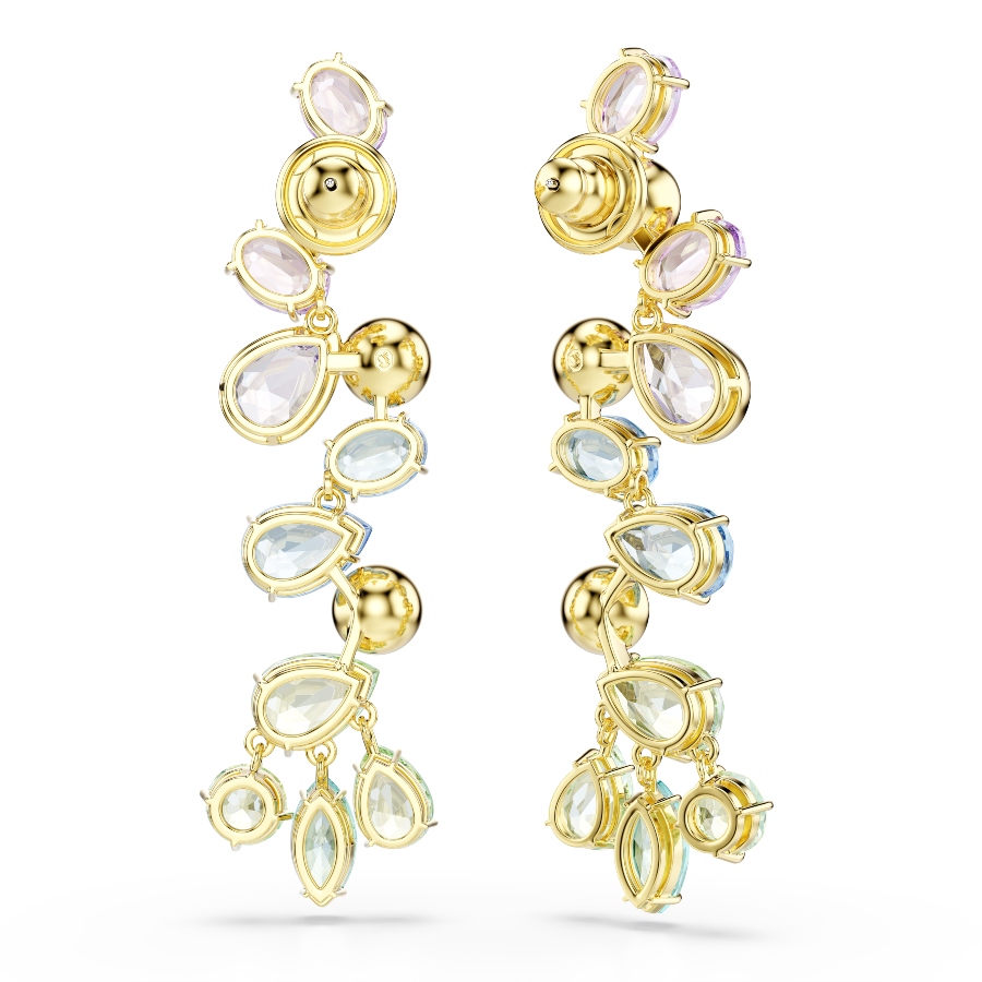 Drop earrings, Mixed cuts, Chandelier, Long, Multicolored, Gold-tone plated Gema Swarovski 4