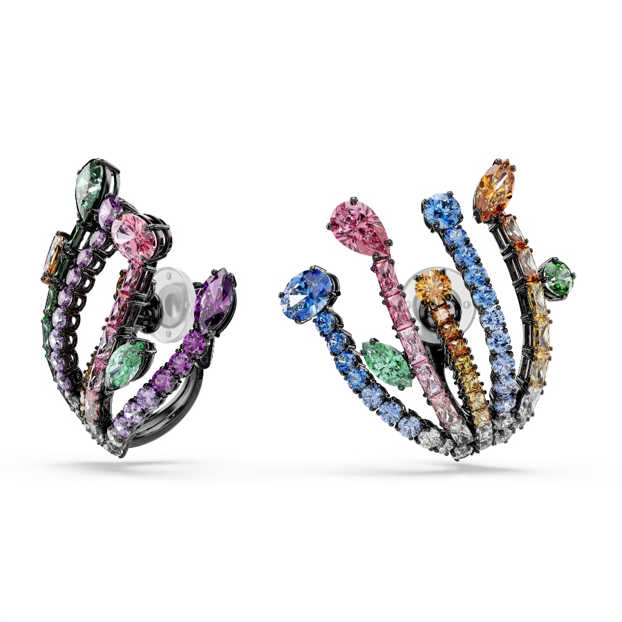 Earrings, Mixed cuts, Bouquet, Multicolored, Ruthenium plated Matrix Swarovski 2