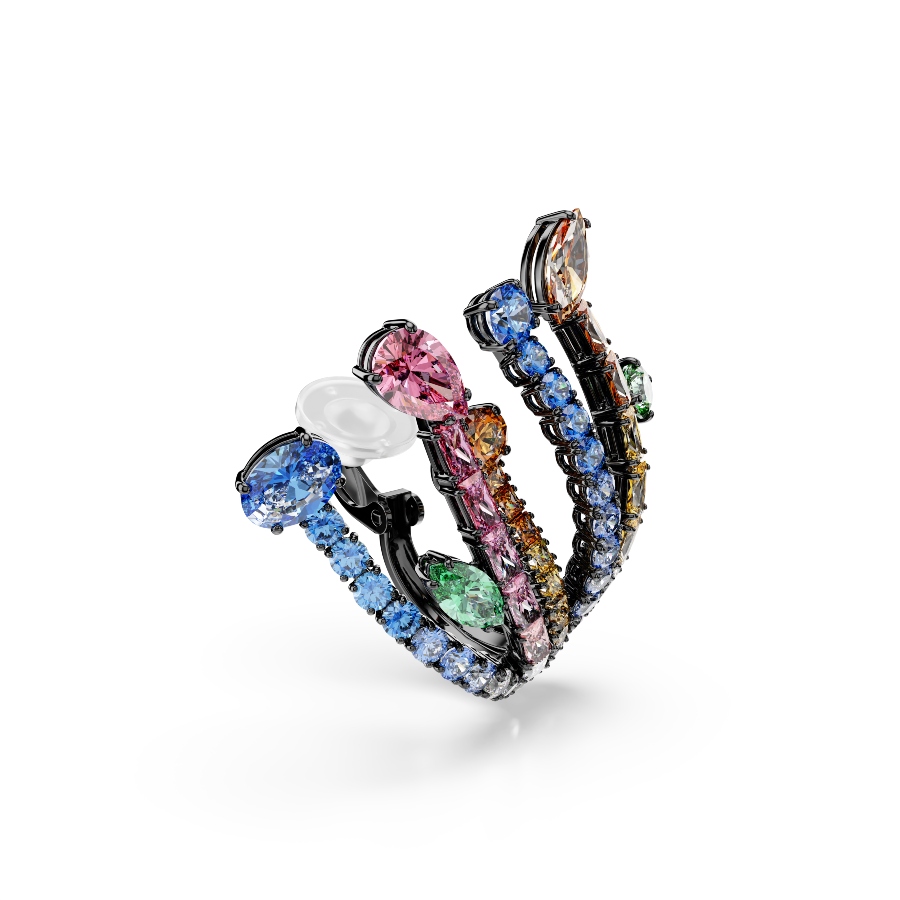 Earrings, Mixed cuts, Bouquet, Multicolored, Ruthenium plated Matrix Swarovski 3