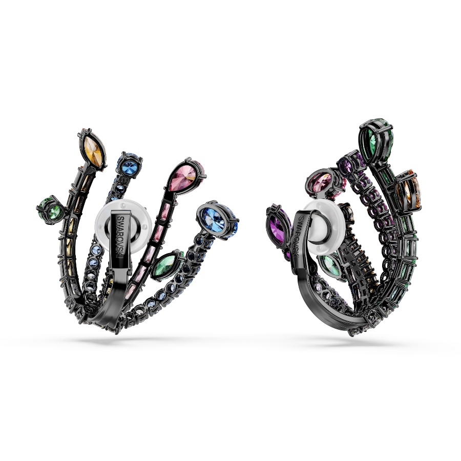 Earrings, Mixed cuts, Bouquet, Multicolored, Ruthenium plated Matrix Swarovski 4