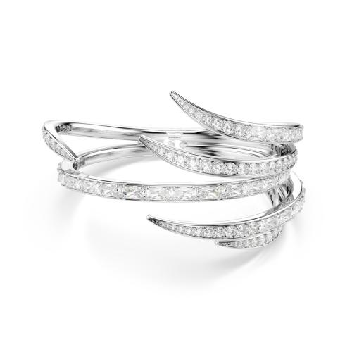Bangle, Mixed cuts, White, Rhodium plated