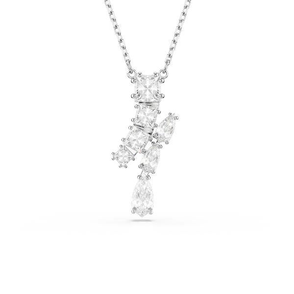 Pendant, Mixed cuts, White, Rhodium plated Matrix Swarovski