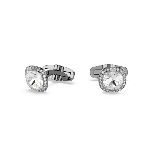 Cufflinks, Cushion cut, White, Ruthenium plated Una Swarovski