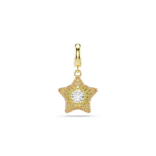 Charm, Round cut, Star, Yellow, 18K gold finish