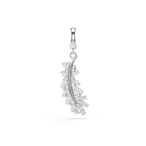 Charm, Mixed cuts, Feather, White, Rhodium plated