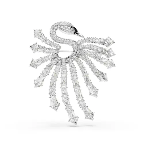 Brooch, Mixed cuts, Swan, White, Rhodium plated The Vienna Collection Swarovski
