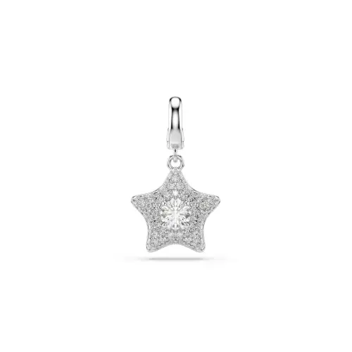 Charm, Round cut, Star, White, Rhodium plated