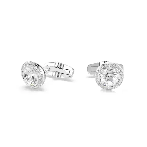 Cufflinks, Round cut, White, Rhodium plated Una Swarovski