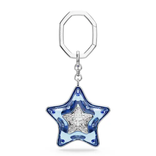 Bag charm, Mixed cuts, Star, Blue, Rhodium plated