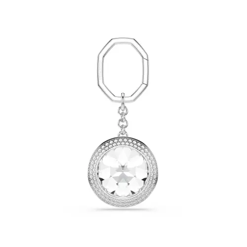 Bag charm, Round cut, White, Rhodium plated