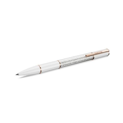Ballpoint pen, White, Rose gold-tone plated Crystalline Swarovski