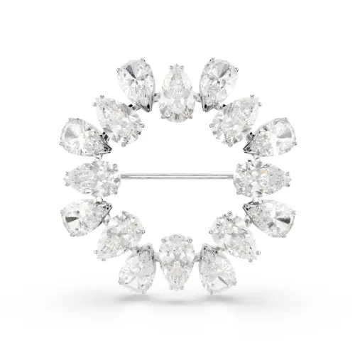 Broša, Pērles griezums, Balts, Rodija pārklājums Matrix Swarovski