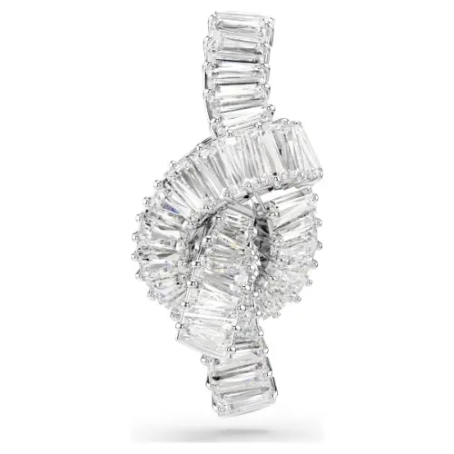 Tack pin, Baguette cut, Knot, White, Rhodium plated Matrix Swarovski