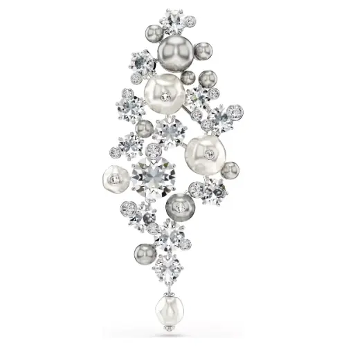 Brooch, Crystal pearl, Round cut, White, Rhodium plated Constella Swarovski