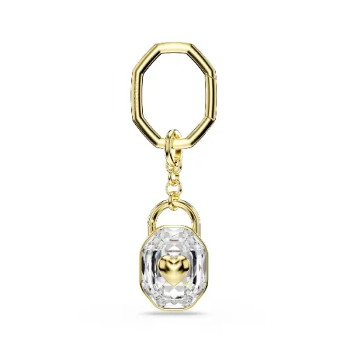 Key ring, Oval cut, White, Gold-tone plated
