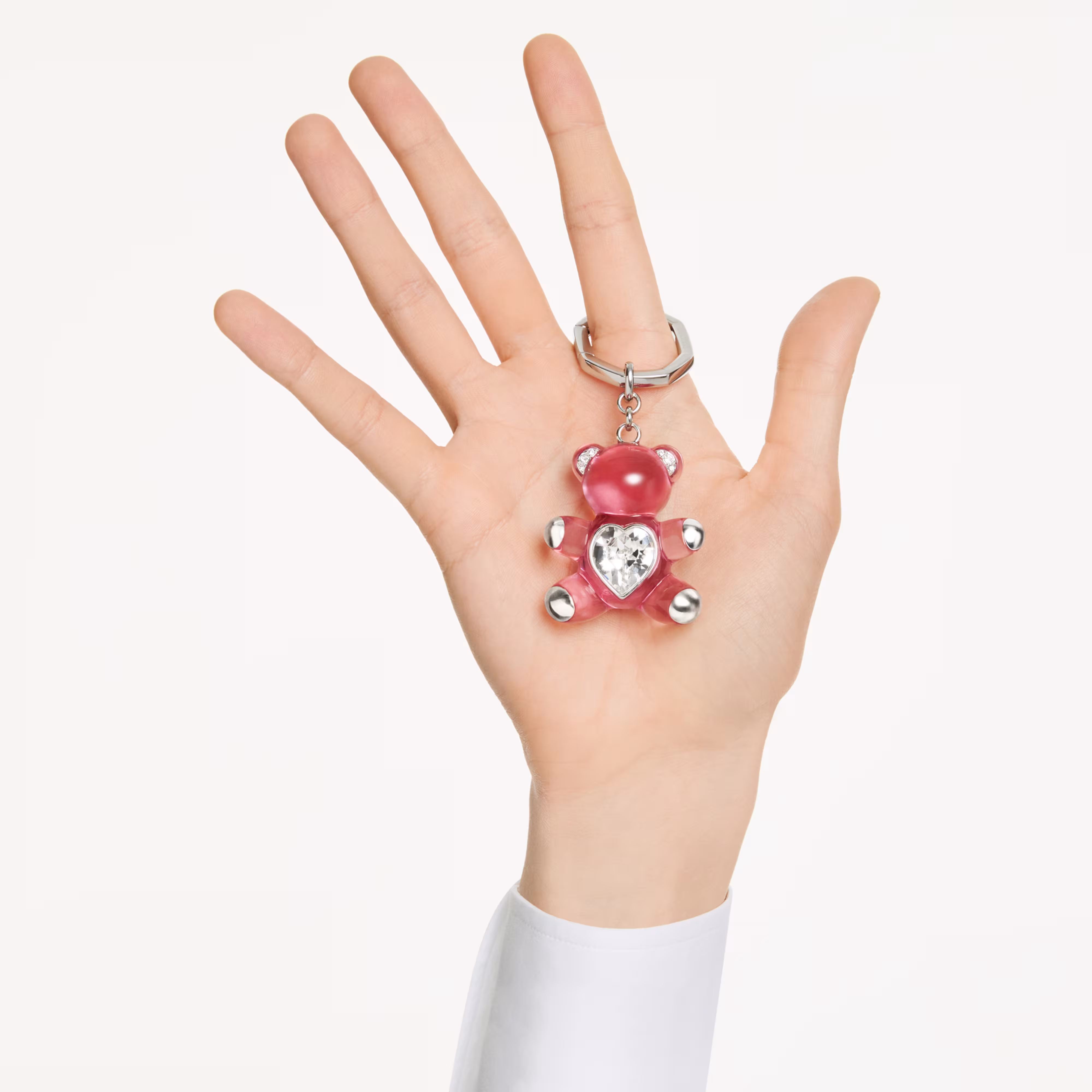 Key ring, Bear, Pink, Rhodium plated Teddy Swarovski 6