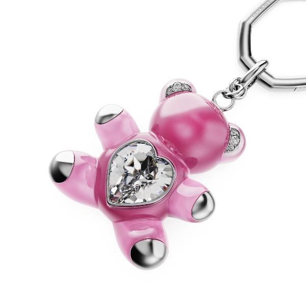 Key ring, Bear, Pink, Rhodium plated Teddy Swarovski 3