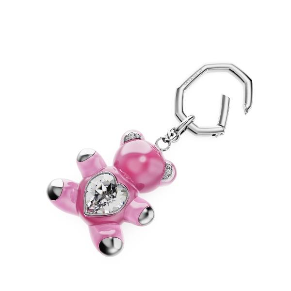 Key ring, Bear, Pink, Rhodium plated Teddy Swarovski 4