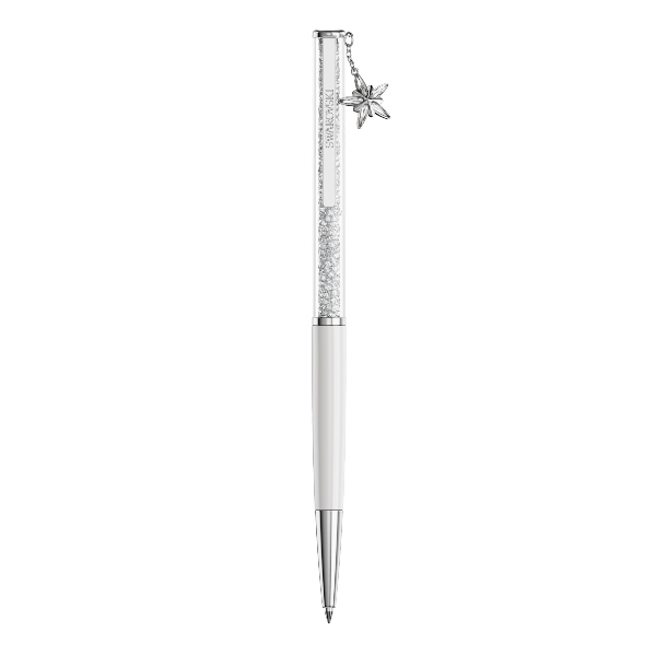Ballpoint pen, White, White lacquered, Chrome plated Crystalline Swarovski 2