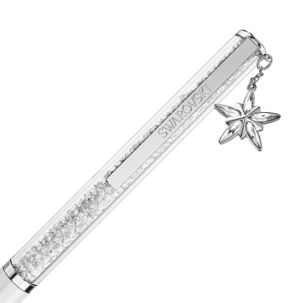 Ballpoint pen, White, White lacquered, Chrome plated Crystalline Swarovski 3