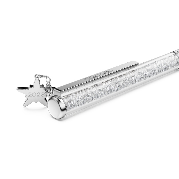 Ballpoint pen, White, White lacquered, Chrome plated Crystalline Swarovski 4