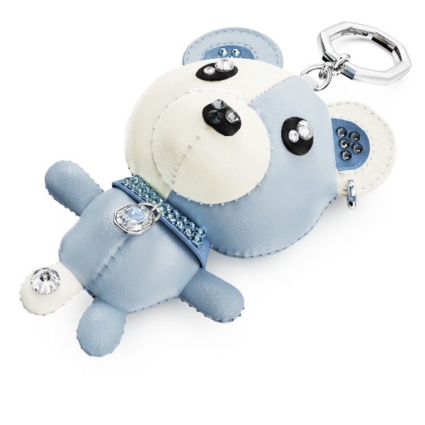 Bag charm, Bear, Blue, Rhodium plated Teddy Swarovski 3