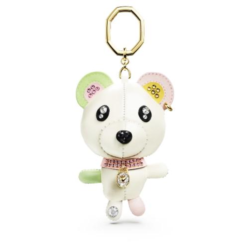 Bag charm, Bear, Multicolored, Gold-tone plated