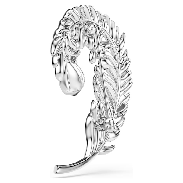 Brooch, Mixed cuts, Feather, Rhodium plated Idyllia Swarovski 5