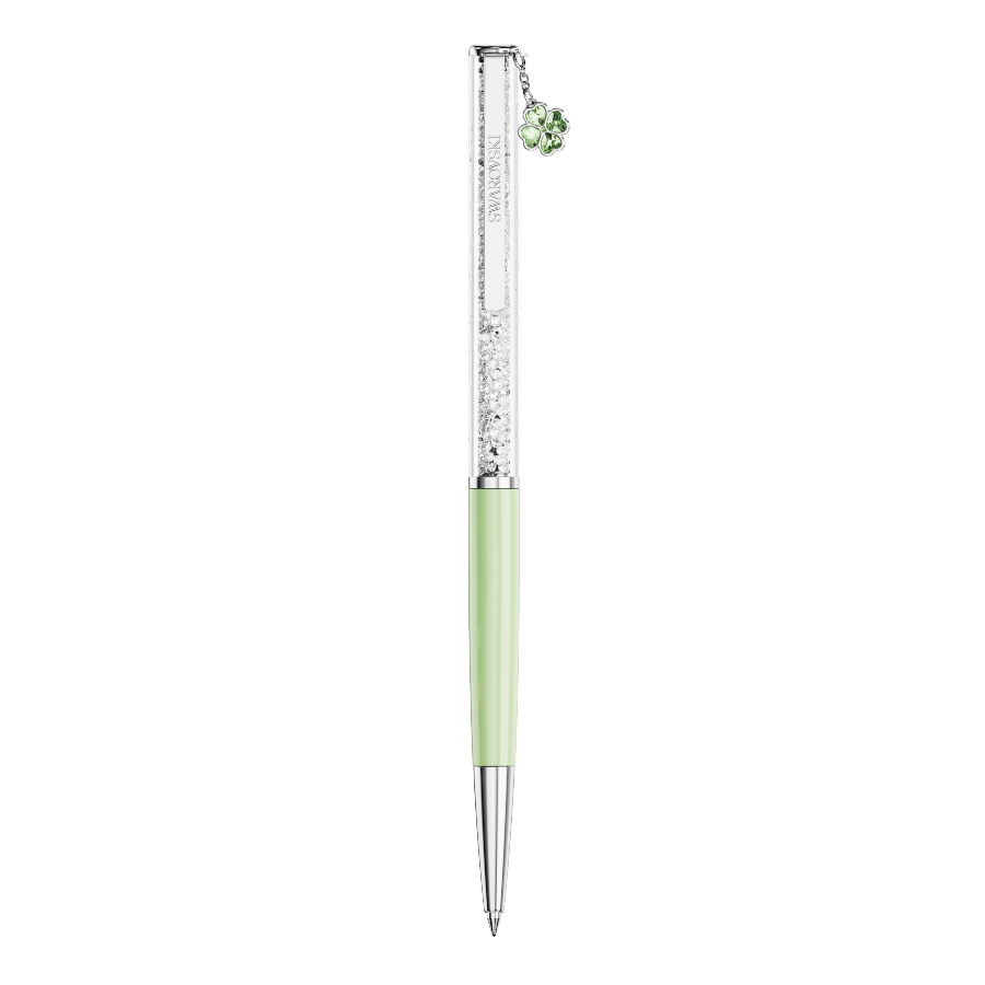 Ballpoint pen, Clover, Green, Green lacquered, Chrome plated Crystalline Swarovski 2