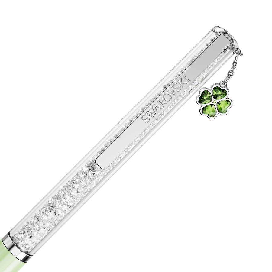 Ballpoint pen, Clover, Green, Green lacquered, Chrome plated Crystalline Swarovski 3