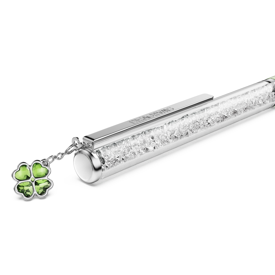 Ballpoint pen, Clover, Green, Green lacquered, Chrome plated Crystalline Swarovski 4