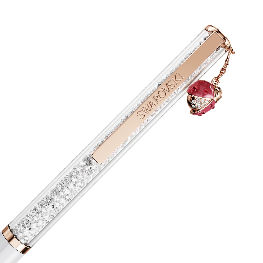 Ballpoint pen, Ladybug, White, Red lacquered, Rose gold-tone plated Crystalline Swarovski 3