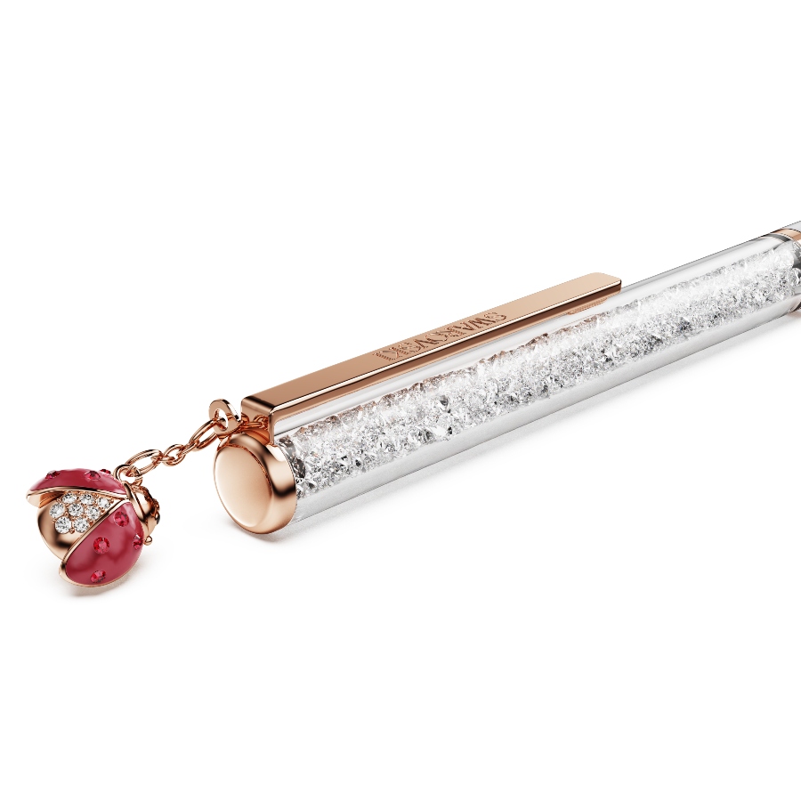 Ballpoint pen, Ladybug, White, Red lacquered, Rose gold-tone plated Crystalline Swarovski 4
