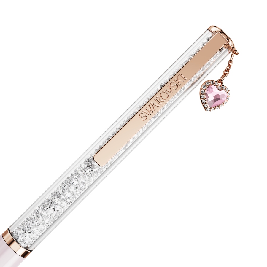 Ballpoint pen, Heart, Pink, Pink lacquered, Rose gold-tone plated Crystalline Swarovski 3