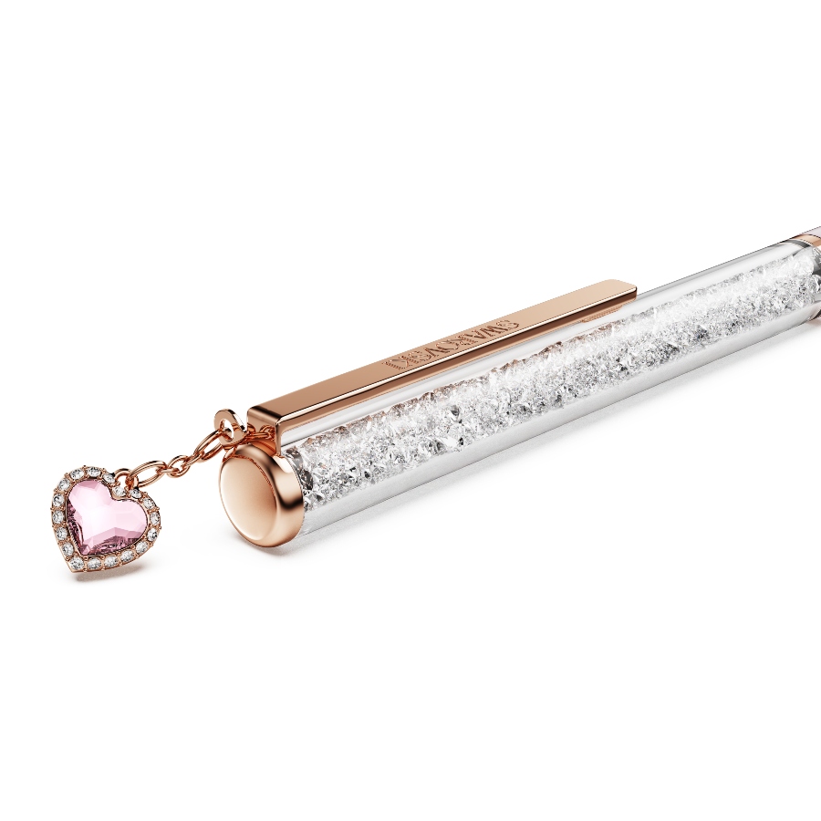 Ballpoint pen, Heart, Pink, Pink lacquered, Rose gold-tone plated Crystalline Swarovski 4